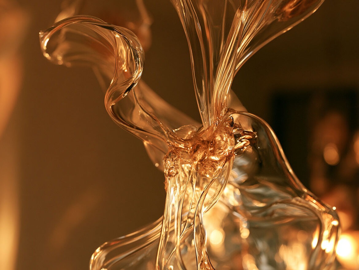 Filigrane Glasskulptur, durch die warmes Licht fällt als Symbol für Feingefühl und Empfindsamkeit.